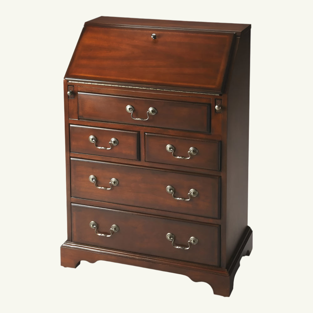 26" Brown Wood Secretary Desk With Five Drawers