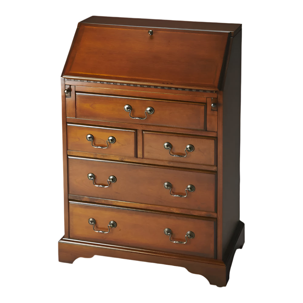 26" Brown Wood Secretary Desk With Five Drawers