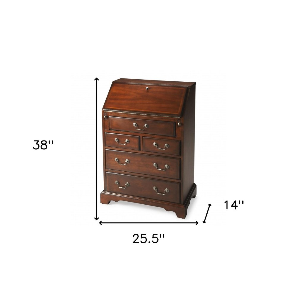 26" Brown Wood Secretary Desk With Five Drawers