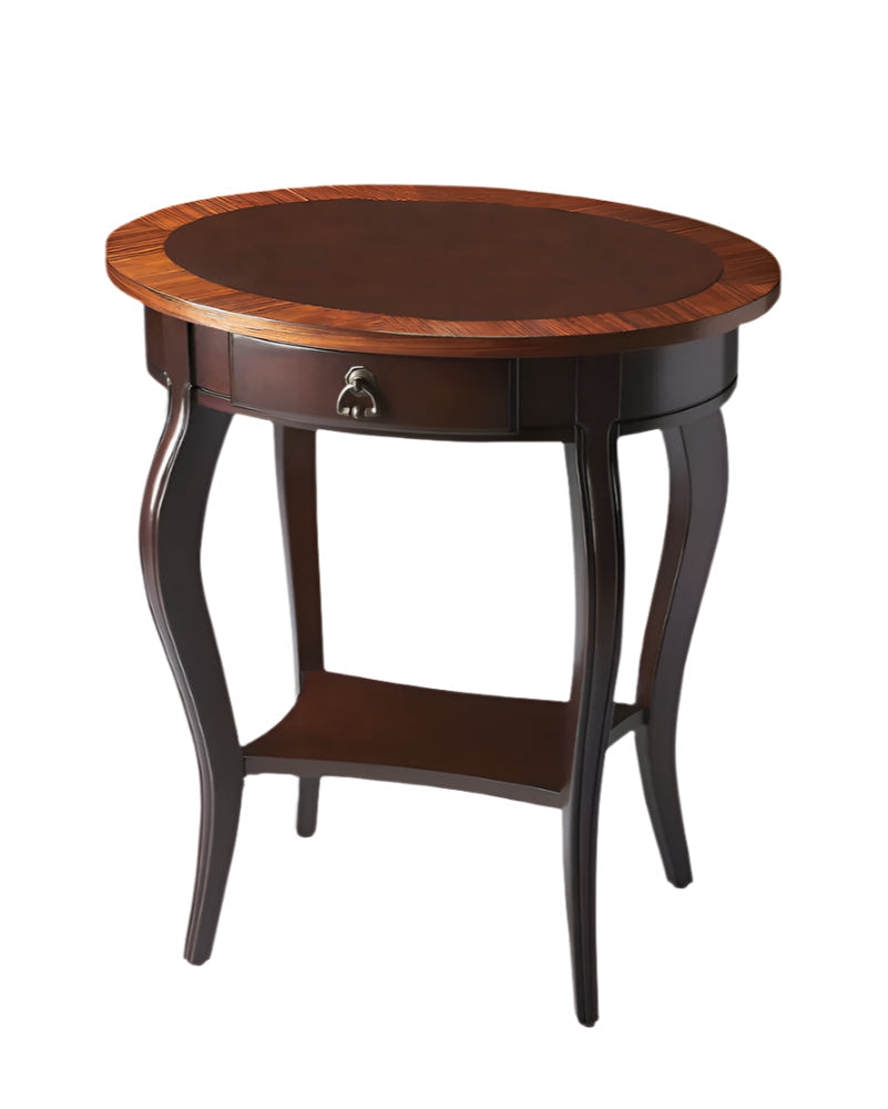 Veneto 25″ Brown Wood Oval Coffee Table with Drawer & Shelf