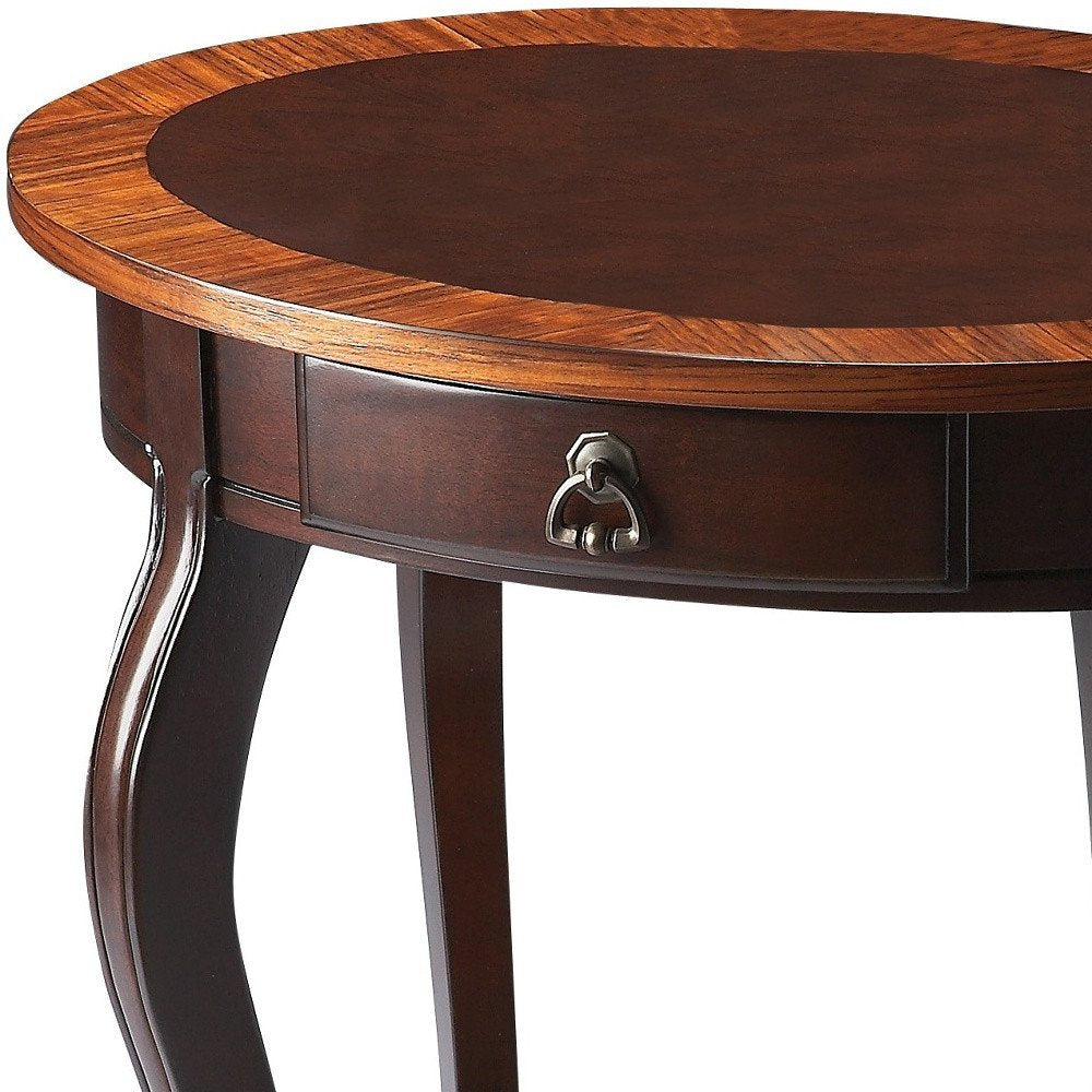 Chapelton 25" Oval Traditional Accent Table with Drawer and Shelf – Cherry, Maple & Walnut Veneer Elegance