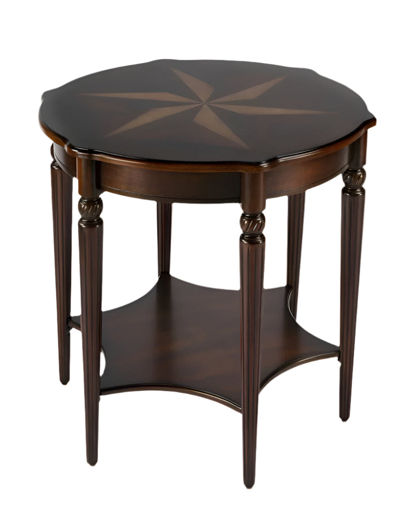 Windsor 28" Round Traditional Wood Coffee Table with Shelf – Cherry, Maple & Walnut Veneer Accent
