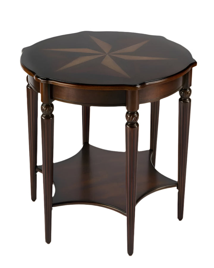 Windsor 28" Round Traditional Wood Coffee Table with Shelf – Cherry, Maple & Walnut Veneer Accent