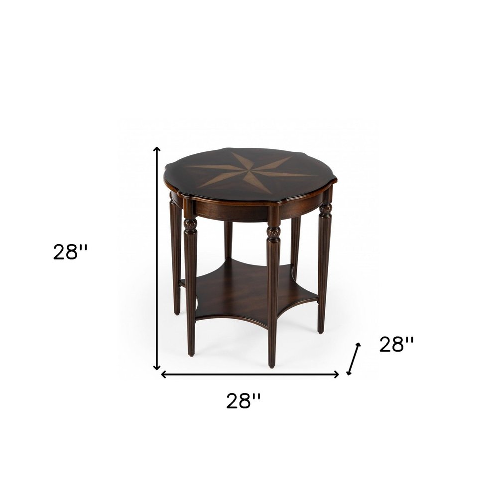 Windsor 28" Round Traditional Wood Coffee Table with Shelf – Cherry, Maple & Walnut Veneer Accent
