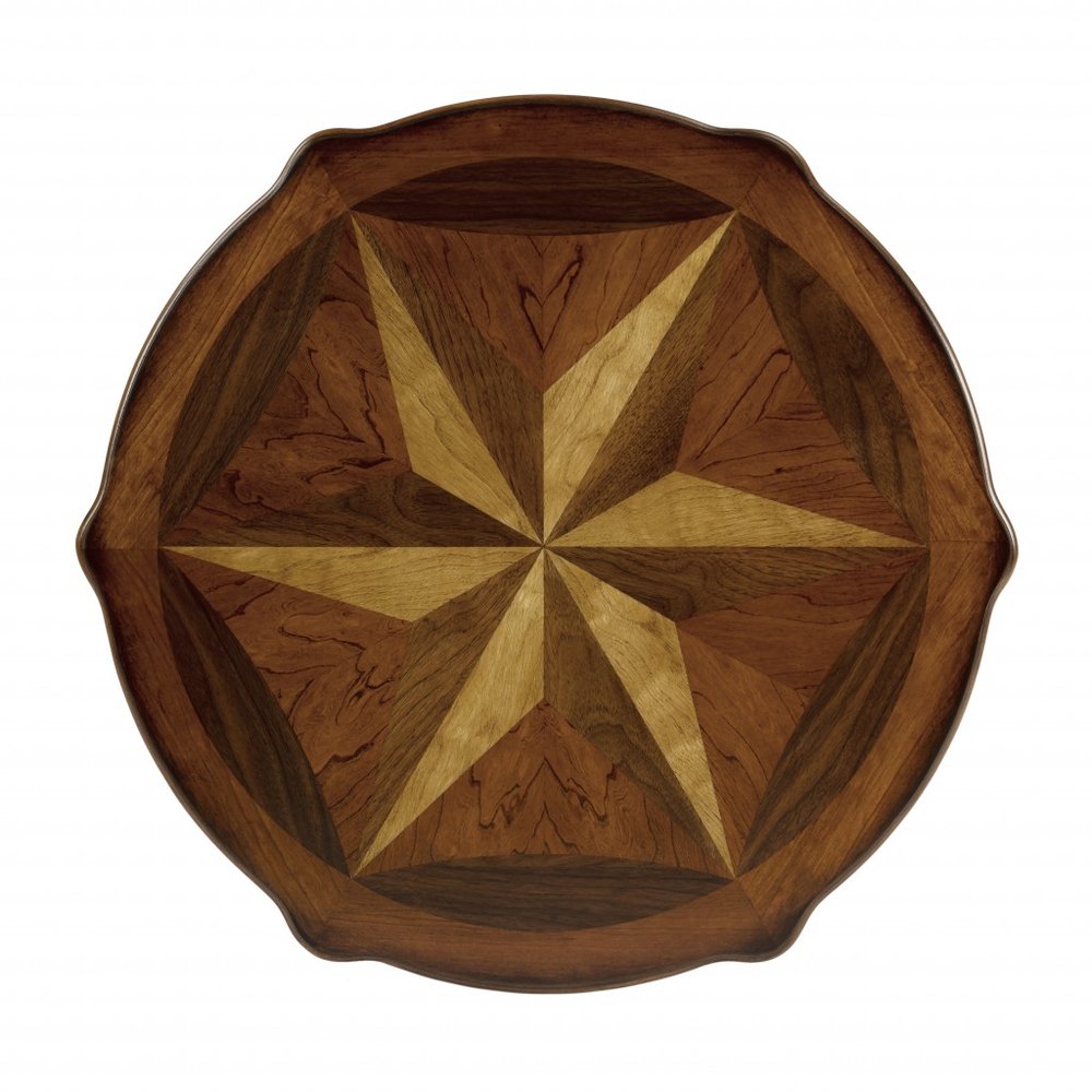 Florence 28″ Brown Wood Round Coffee Table with Shelf