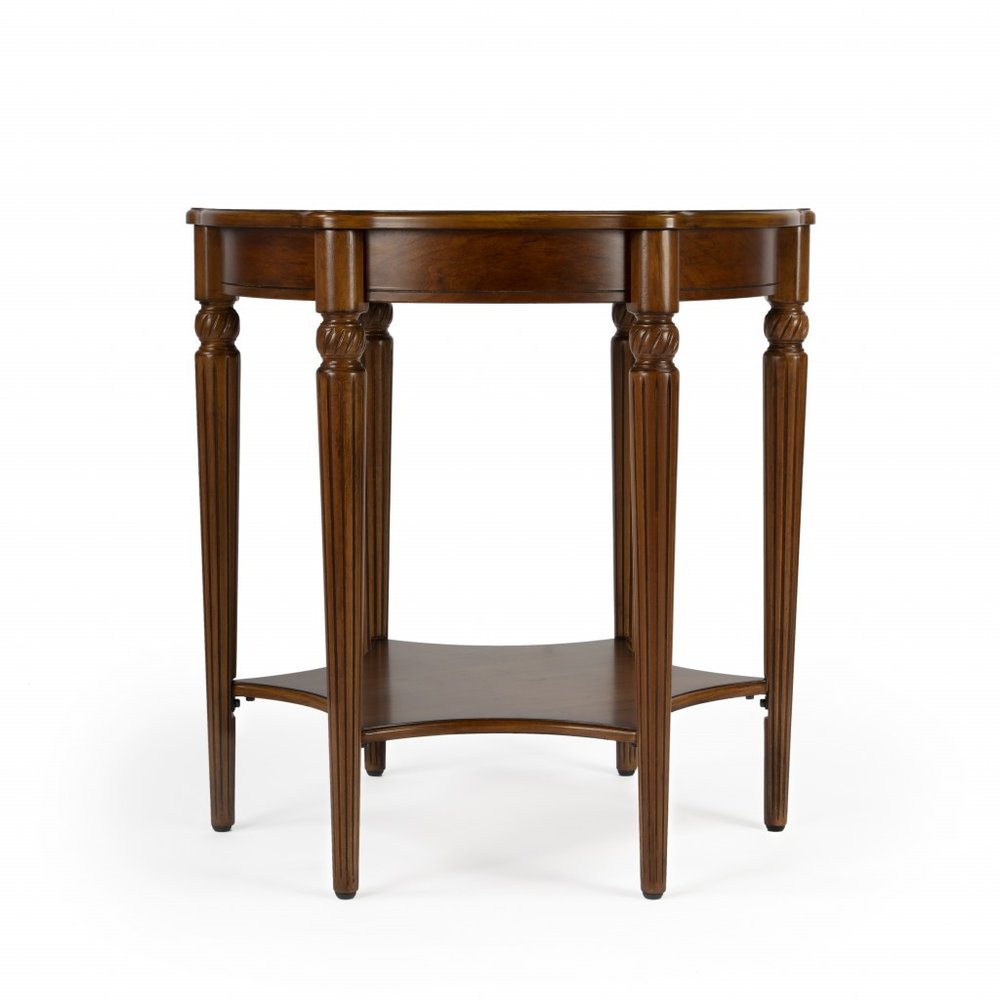 Florence 28″ Brown Wood Round Coffee Table with Shelf