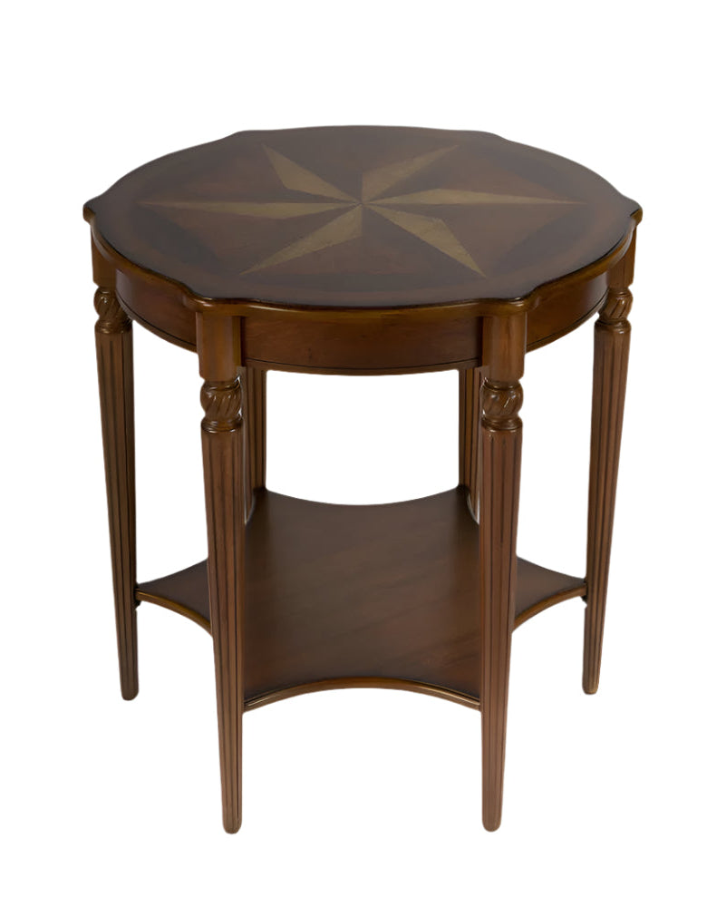 Florence 28″ Brown Wood Round Coffee Table with Shelf