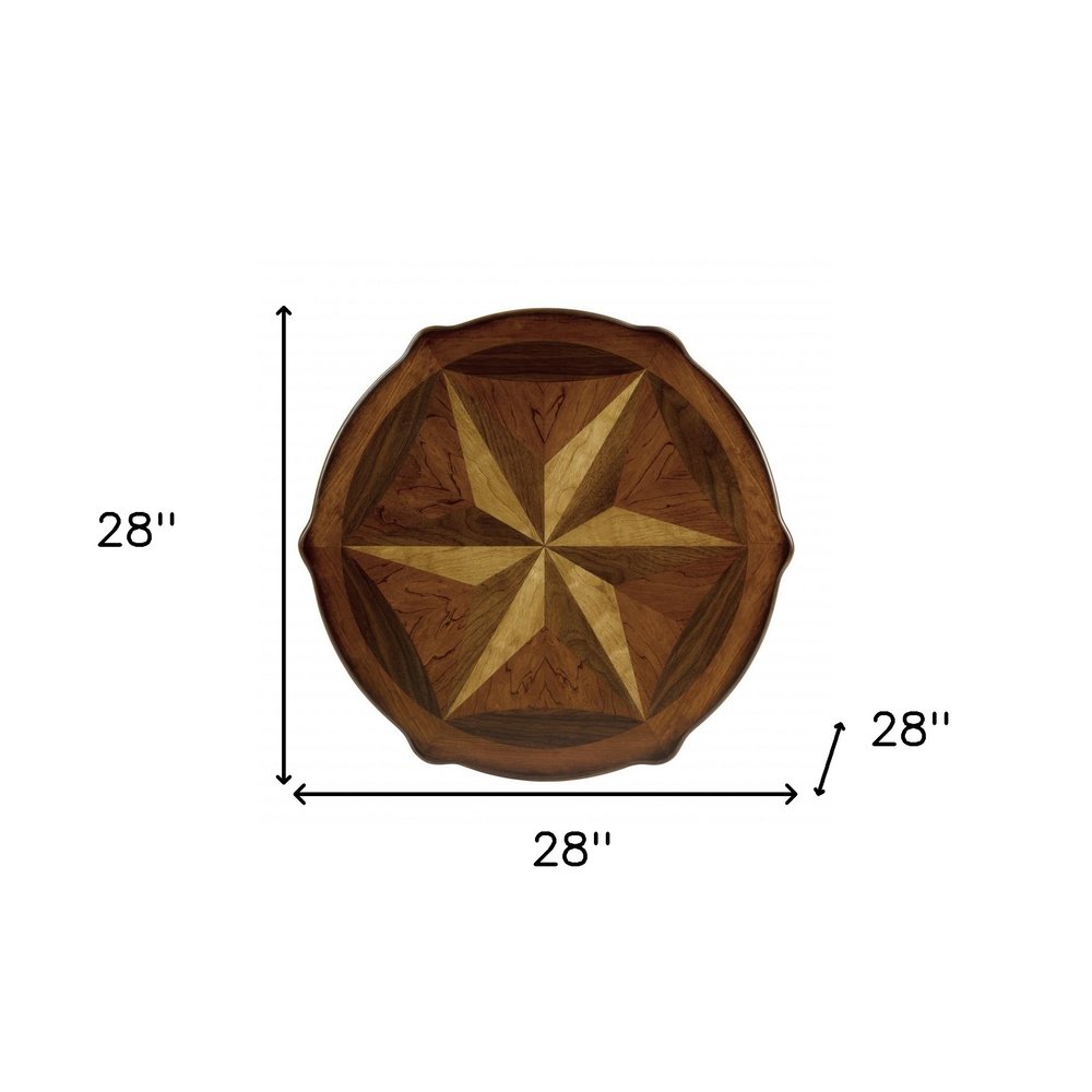 Florence 28″ Brown Wood Round Coffee Table with Shelf