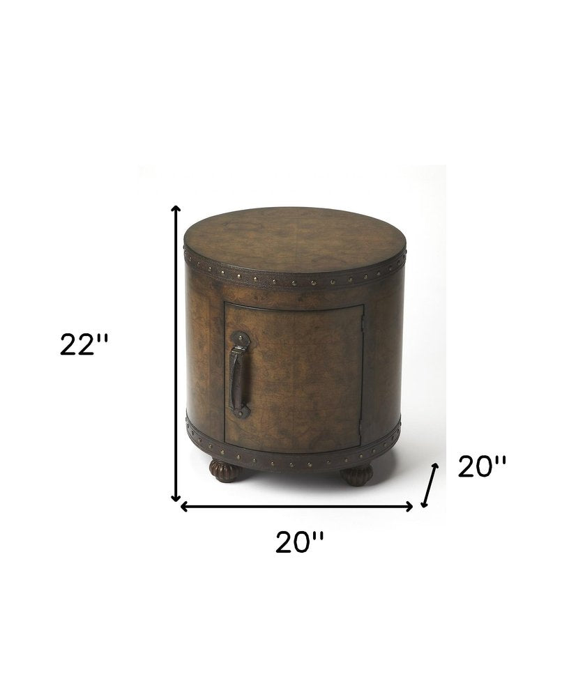 Old World Map Leather and Lacquer Duffel Accent Table with Hidden Storage