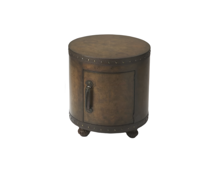 Old World Map Leather and Lacquer Duffel Accent Table with Hidden Storage