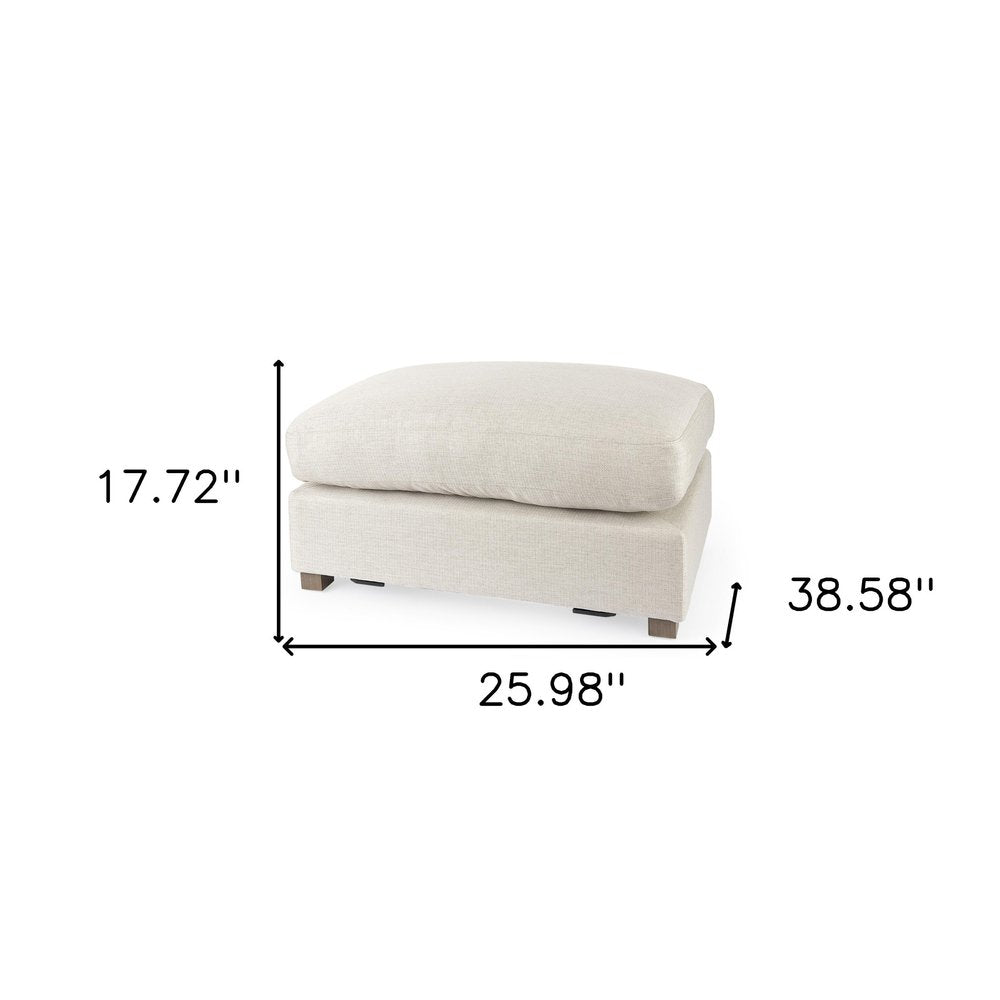 Cavella 26" Beige Fabric Cocktail Ottoman with Brown Wood Base
