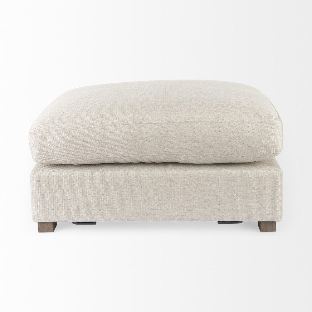 Cavella 26" Beige Fabric Cocktail Ottoman with Brown Wood Base