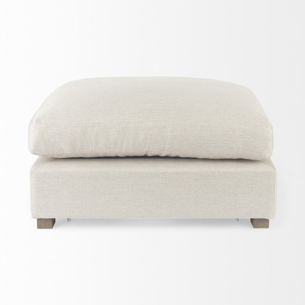 Cavella 26" Beige Fabric Cocktail Ottoman with Brown Wood Base