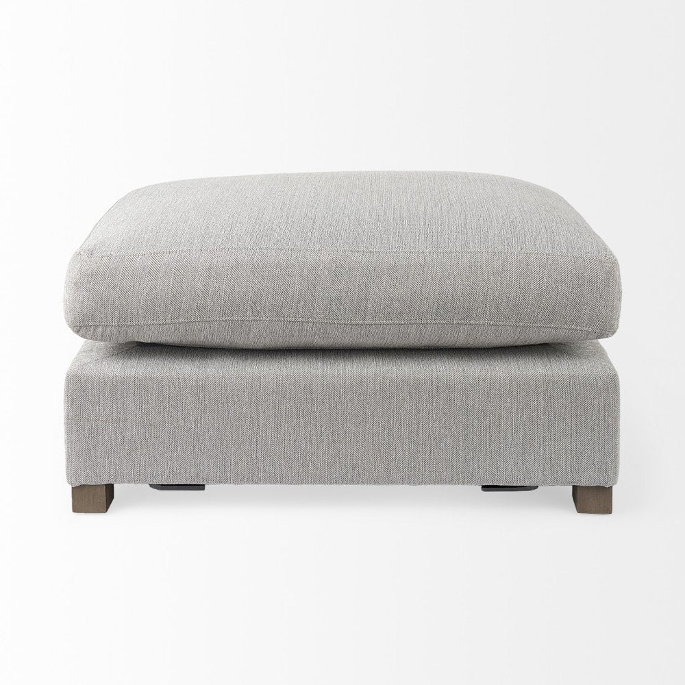 Lucera 26" Light Gray Fabric Cocktail Ottoman with Brown Wood Base