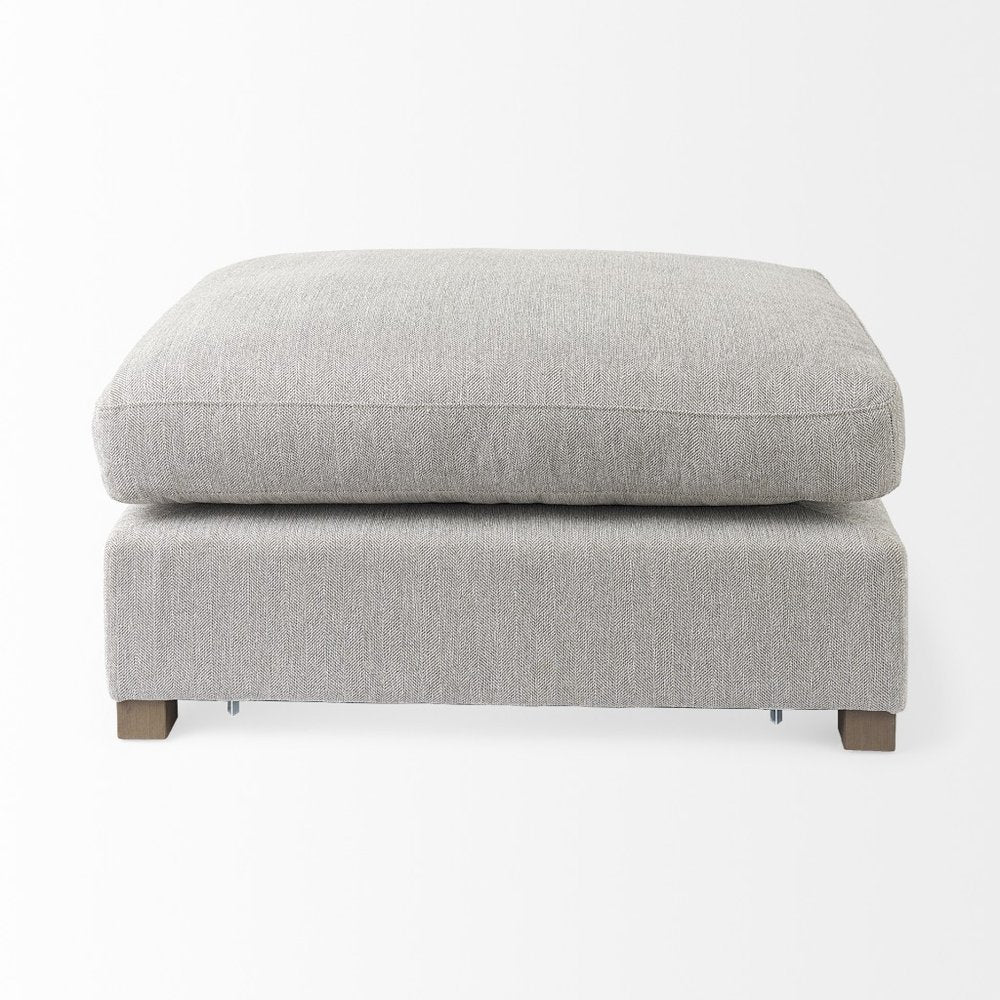 Lucera 26" Light Gray Fabric Cocktail Ottoman with Brown Wood Base
