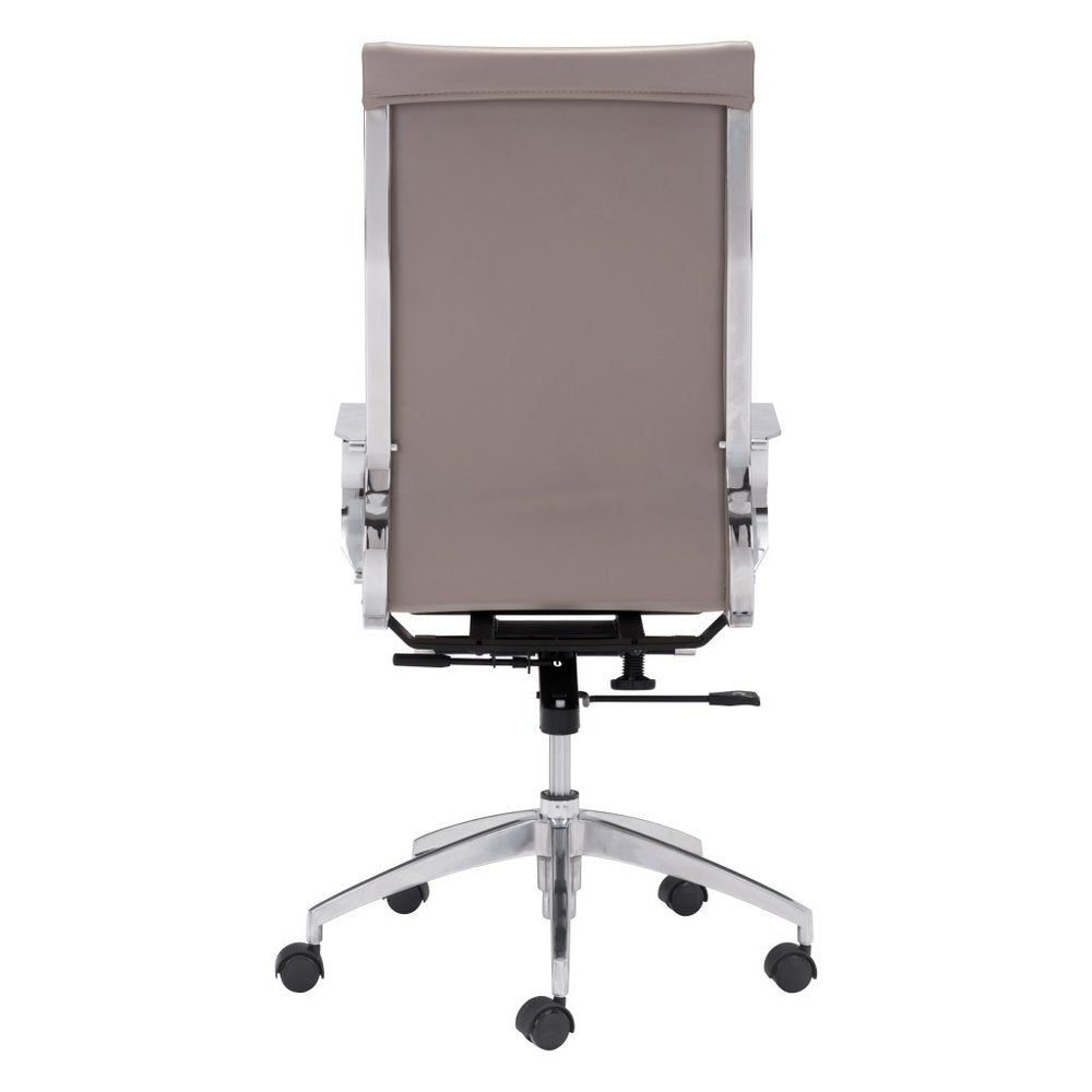 Lucien 43" Taupe and Silver Faux Leather Swivel Office Chair with Lumbar Support
