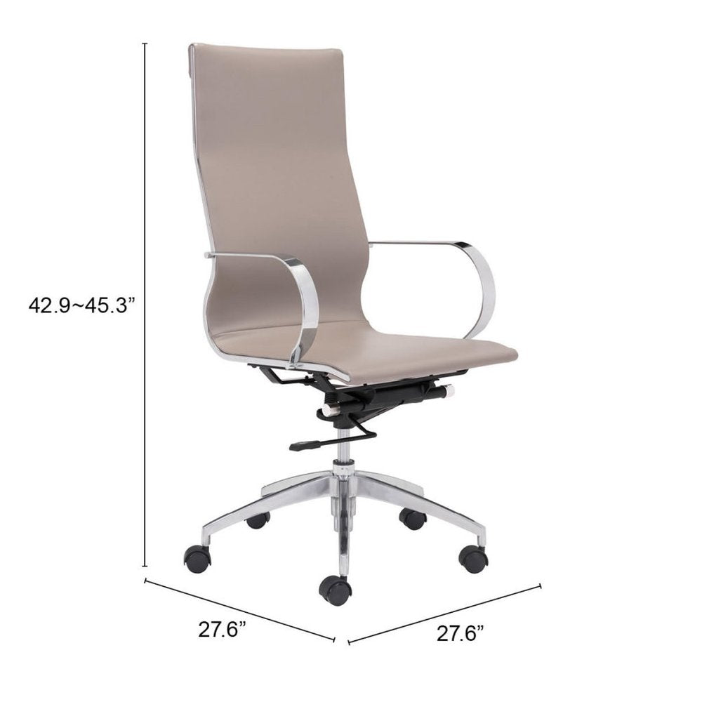 Lucien 43" Taupe and Silver Faux Leather Swivel Office Chair with Lumbar Support