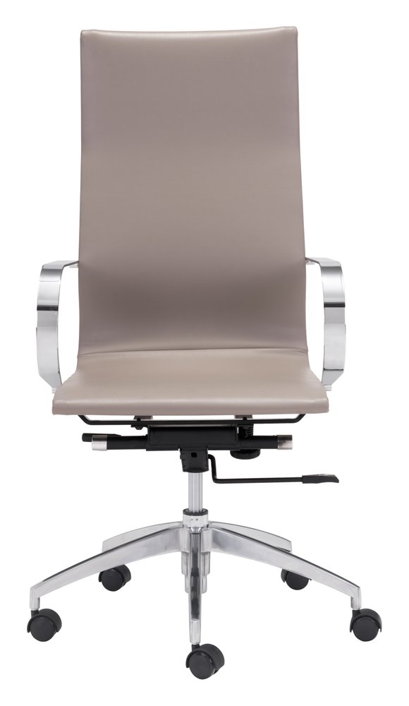 Lucien 43" Taupe and Silver Faux Leather Swivel Office Chair with Lumbar Support