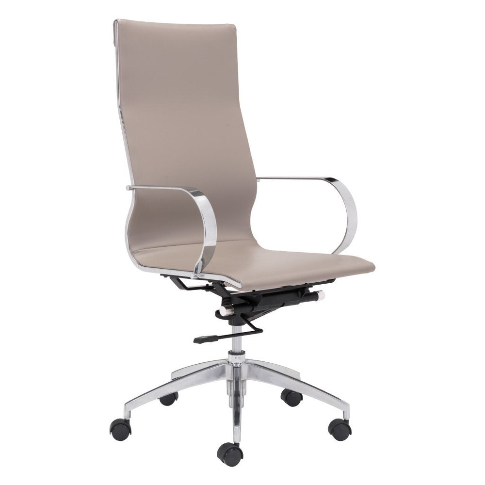 Lucien 43" Taupe and Silver Faux Leather Swivel Office Chair with Lumbar Support