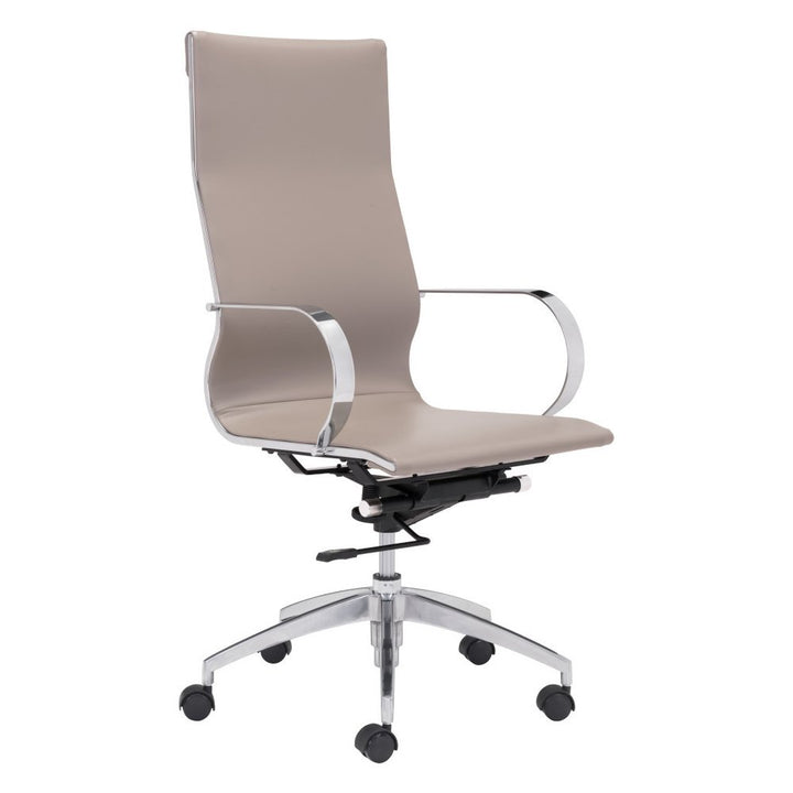 Lucien 43" Taupe and Silver Faux Leather Swivel Office Chair with Lumbar Support