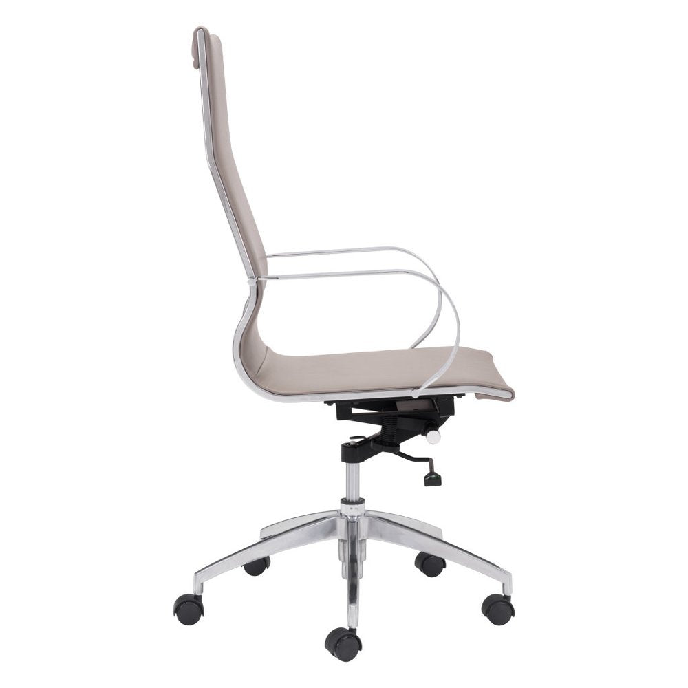 Lucien 43" Taupe and Silver Faux Leather Swivel Office Chair with Lumbar Support