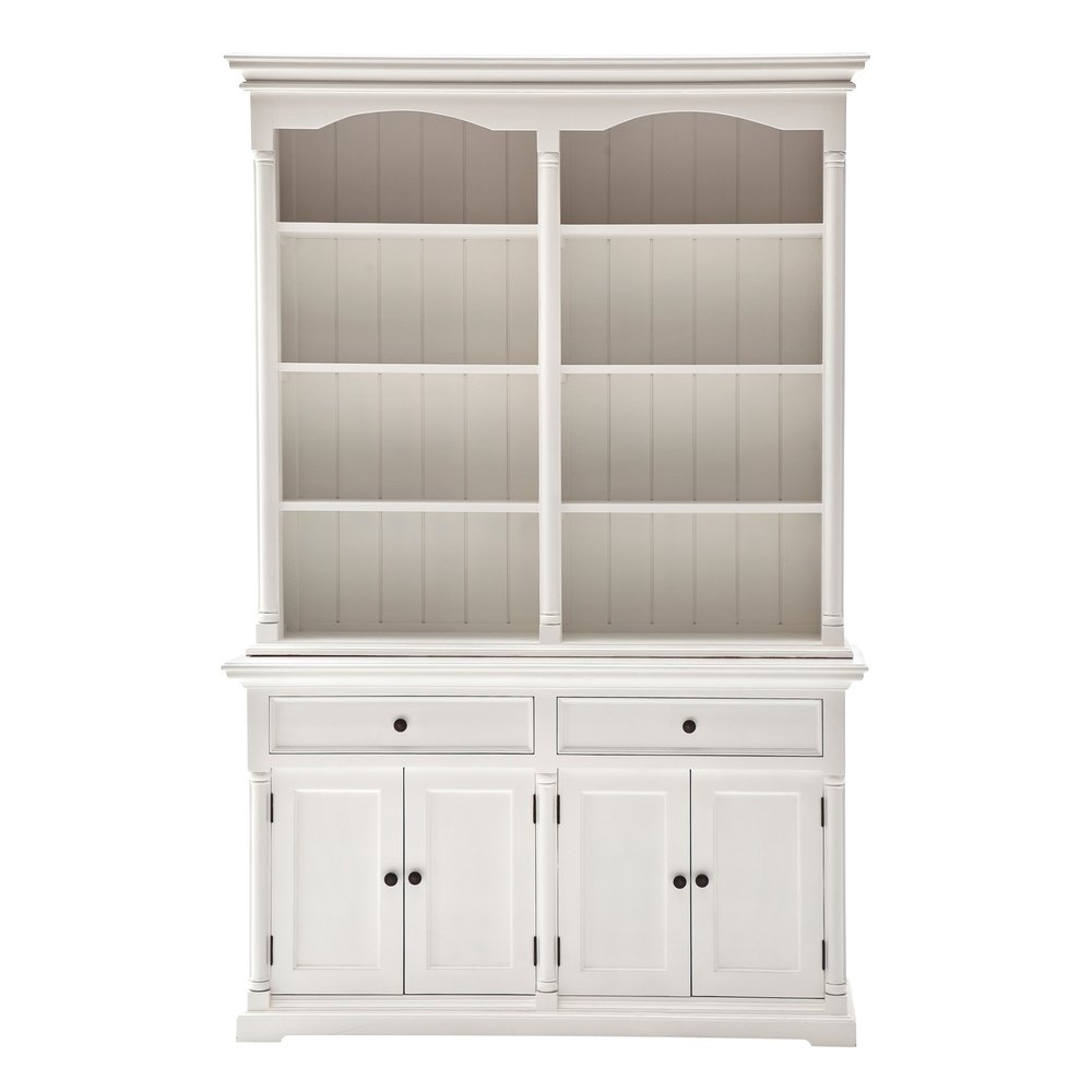 Savarin 87" White Solid Wood Hutch Cabinet with Drawers and Cabinet Storage