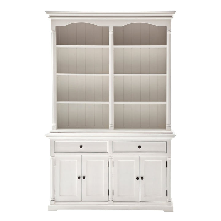 Savarin 87" White Solid Wood Hutch Cabinet with Drawers and Cabinet Storage