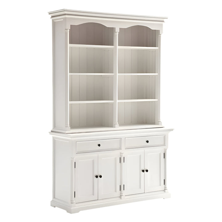 Savarin 87" White Solid Wood Hutch Cabinet with Drawers and Cabinet Storage
