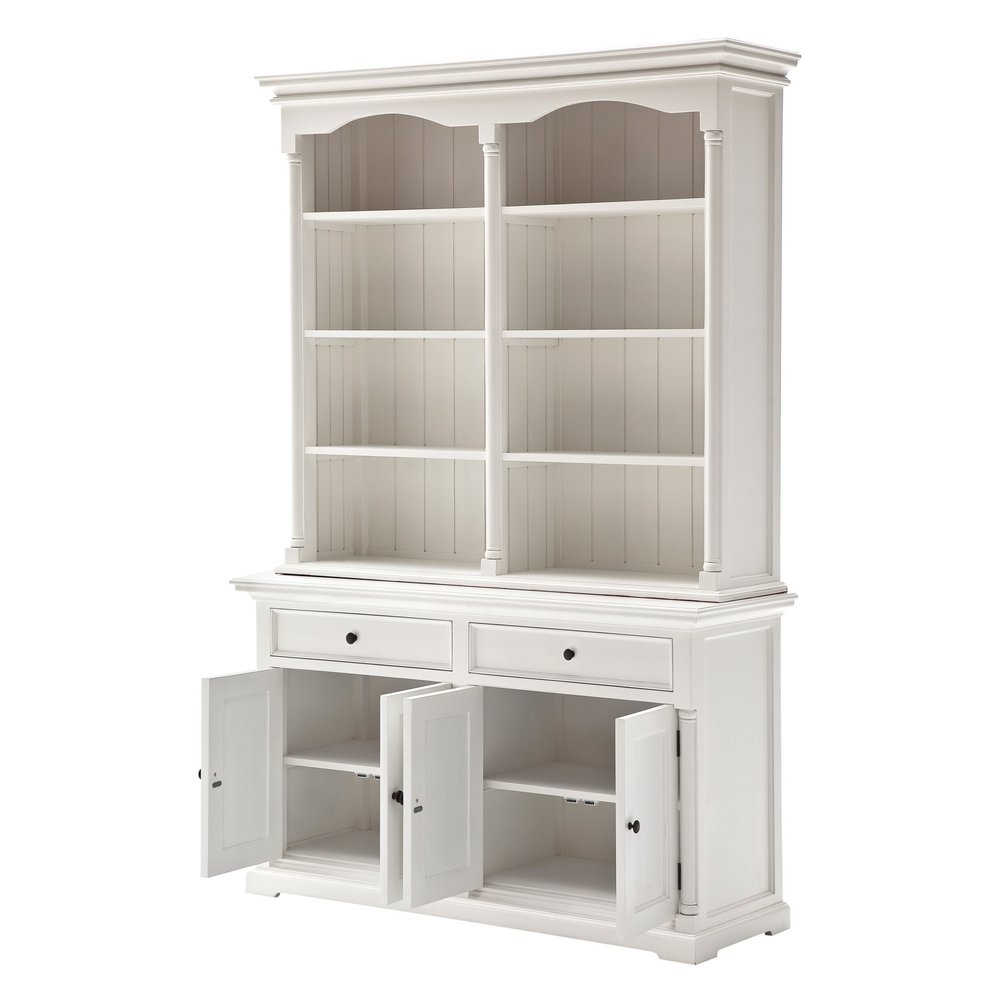 Savarin 87" White Solid Wood Hutch Cabinet with Drawers and Cabinet Storage