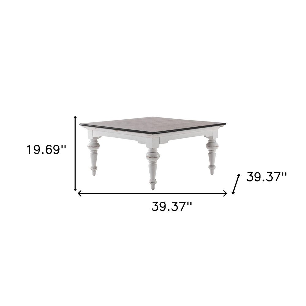 Rustic Farmhouse Two-Tone Square Coffee Table in Distressed Brown and White Wood