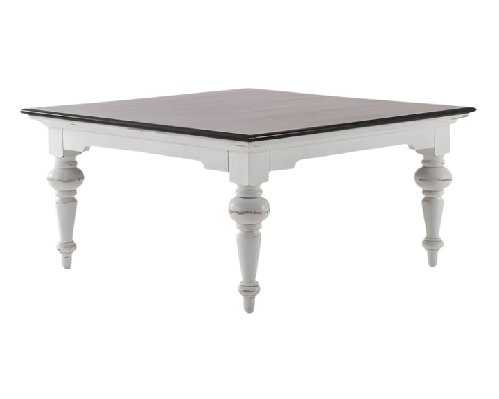 Rustic Farmhouse Two-Tone Square Coffee Table in Distressed Brown and White Wood