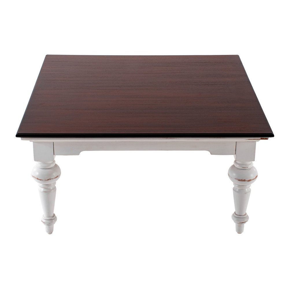 Rustic Farmhouse Two-Tone Square Coffee Table in Distressed Brown and White Wood