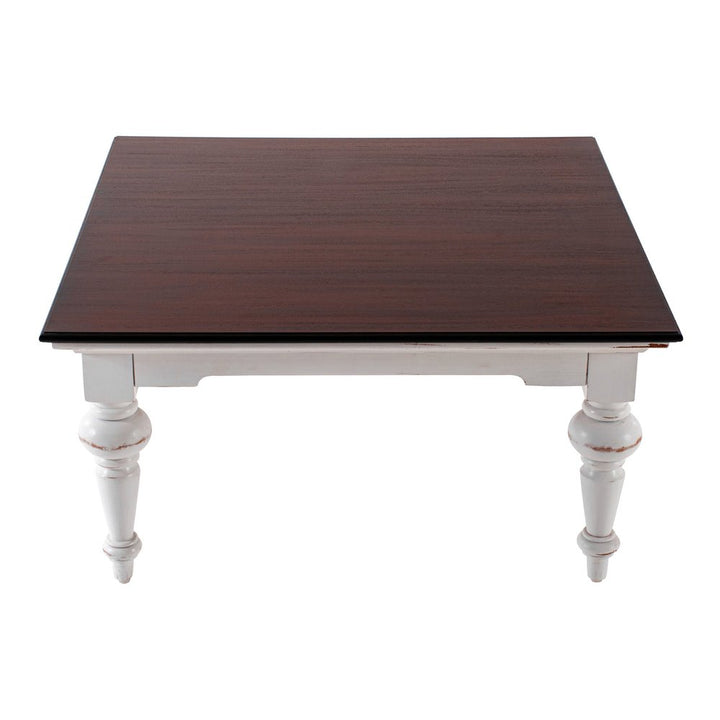 Rustic Farmhouse Two-Tone Square Coffee Table in Distressed Brown and White Wood