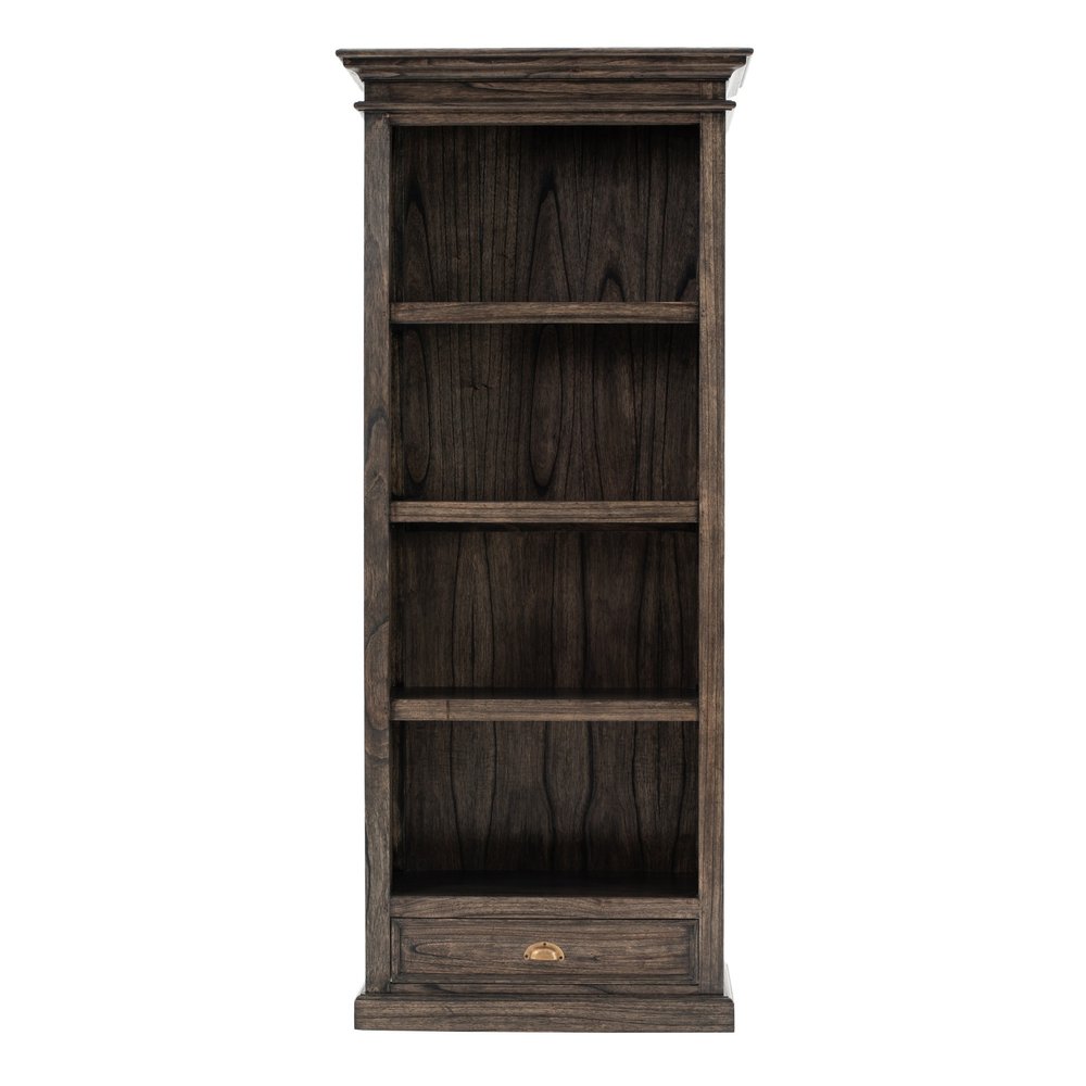 Lenoir 75" Brown and Black Solid Wood Bookcase with Drawer and 4 Tiers