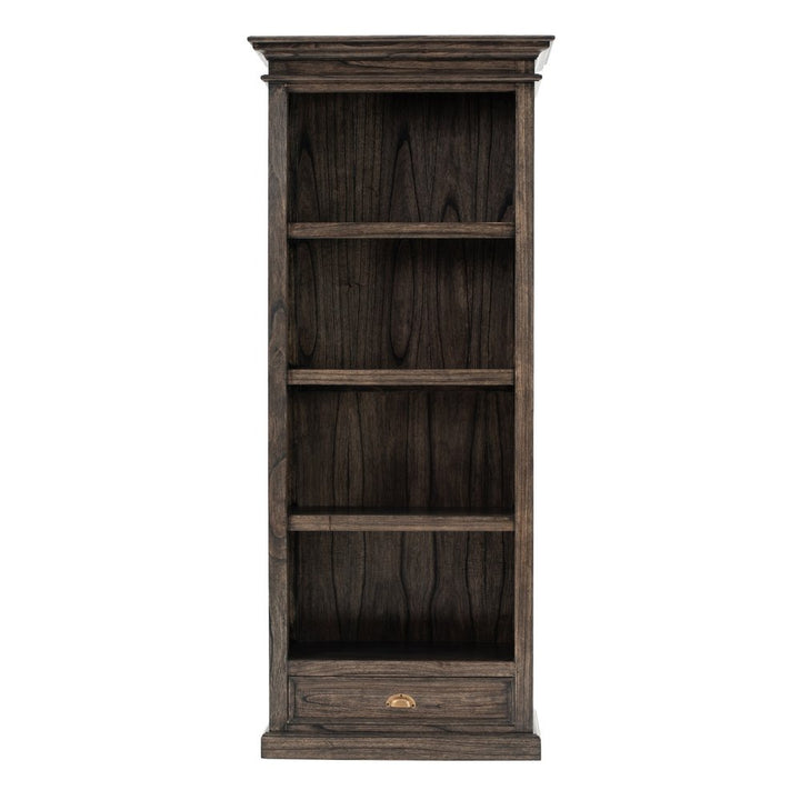 Lenoir 75" Brown and Black Solid Wood Bookcase with Drawer and 4 Tiers