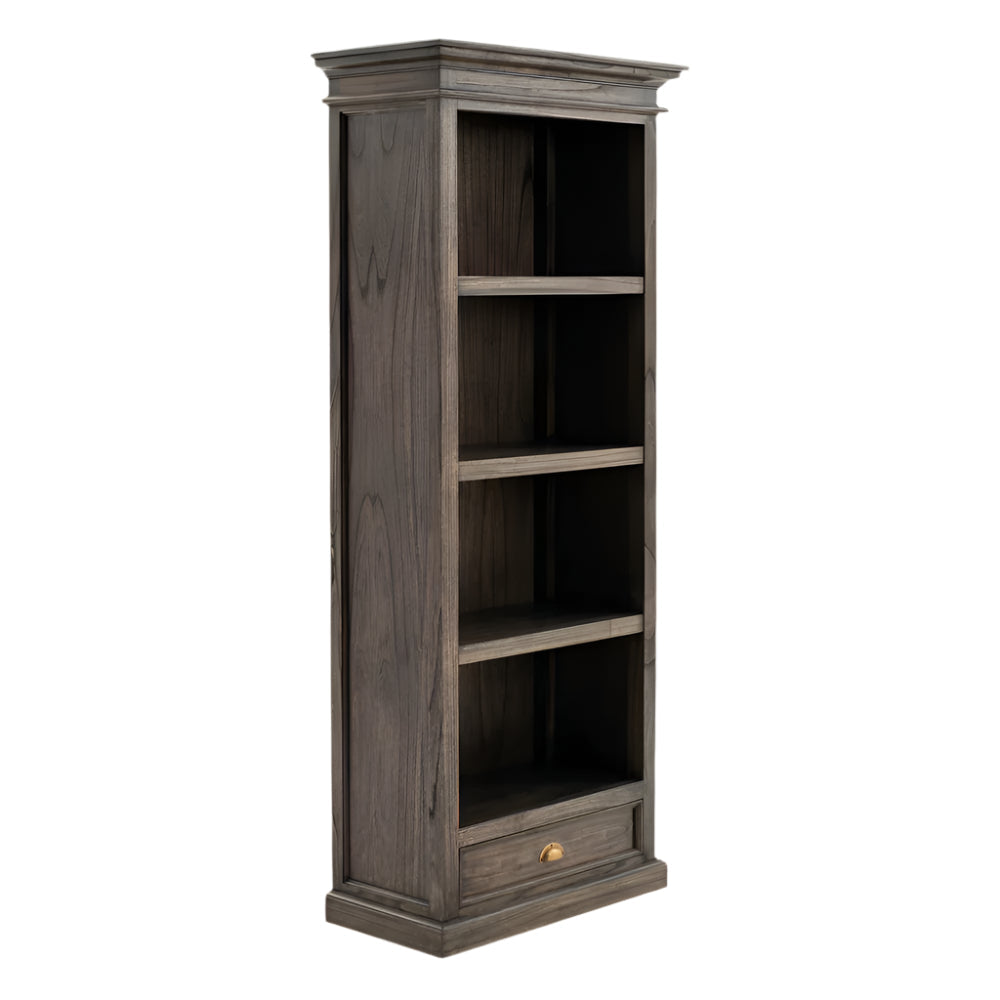 Lenoir 75" Brown and Black Solid Wood Bookcase with Drawer and 4 Tiers