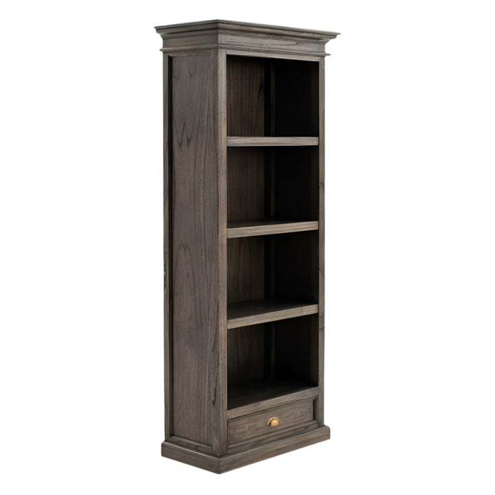 Lenoir 75" Brown and Black Solid Wood Bookcase with Drawer and 4 Tiers