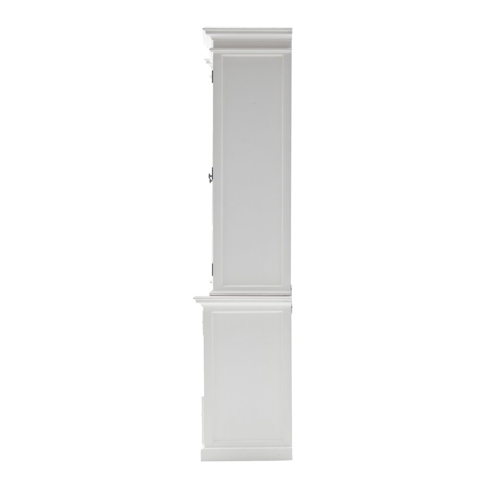 Beaumont 87" White Solid Wood Sideboard Hutch with Glass Doors, Baskets, and 8 Drawers