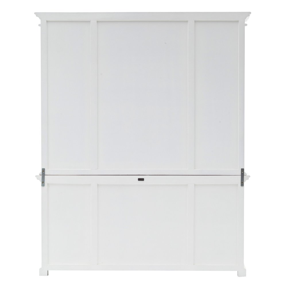 Beaumont 87" White Solid Wood Sideboard Hutch with Glass Doors, Baskets, and 8 Drawers