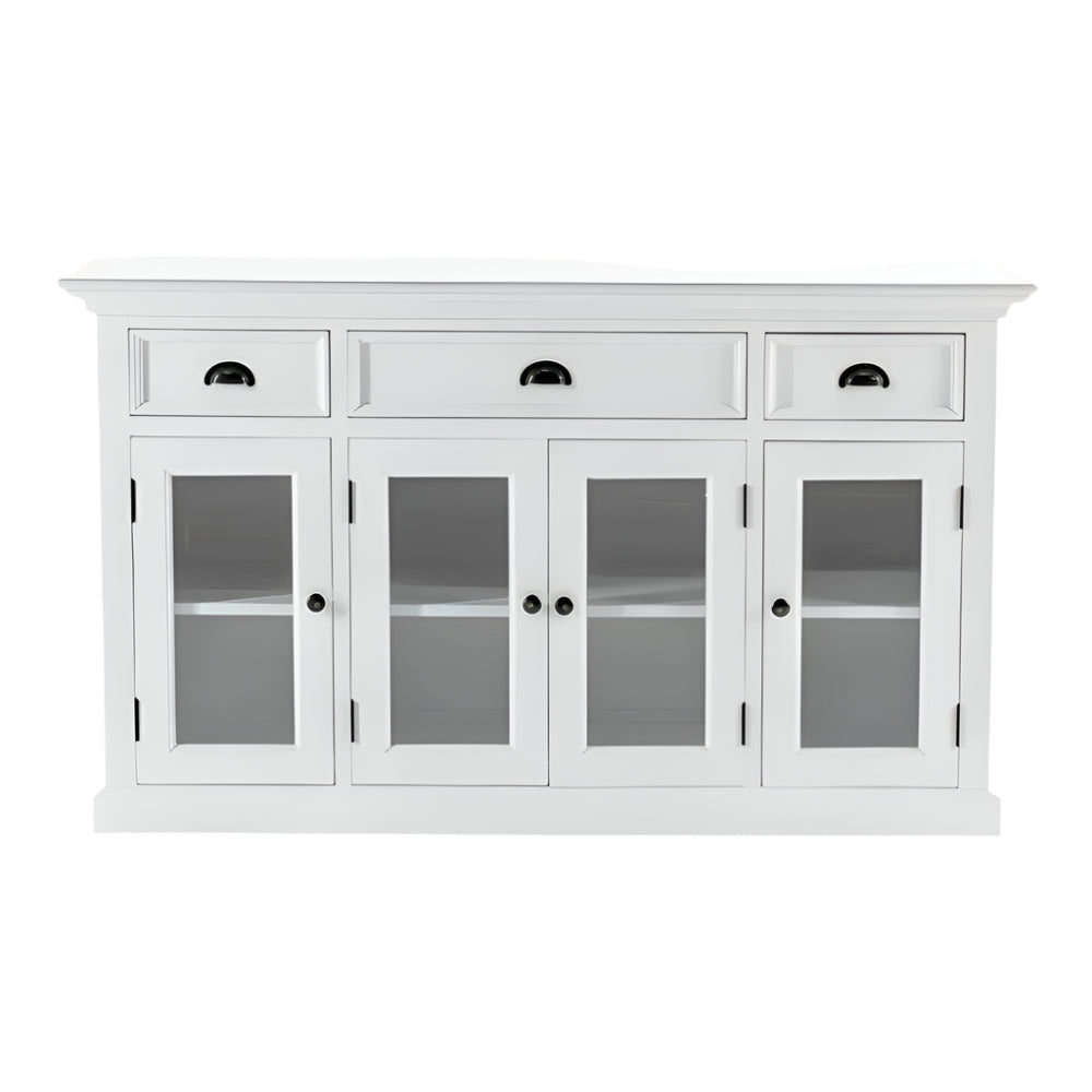 Sancerre 57" White Mahogany Sideboard with Glass Doors and Drawers