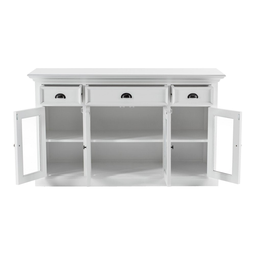 Sancerre 57" White Mahogany Sideboard with Glass Doors and Drawers