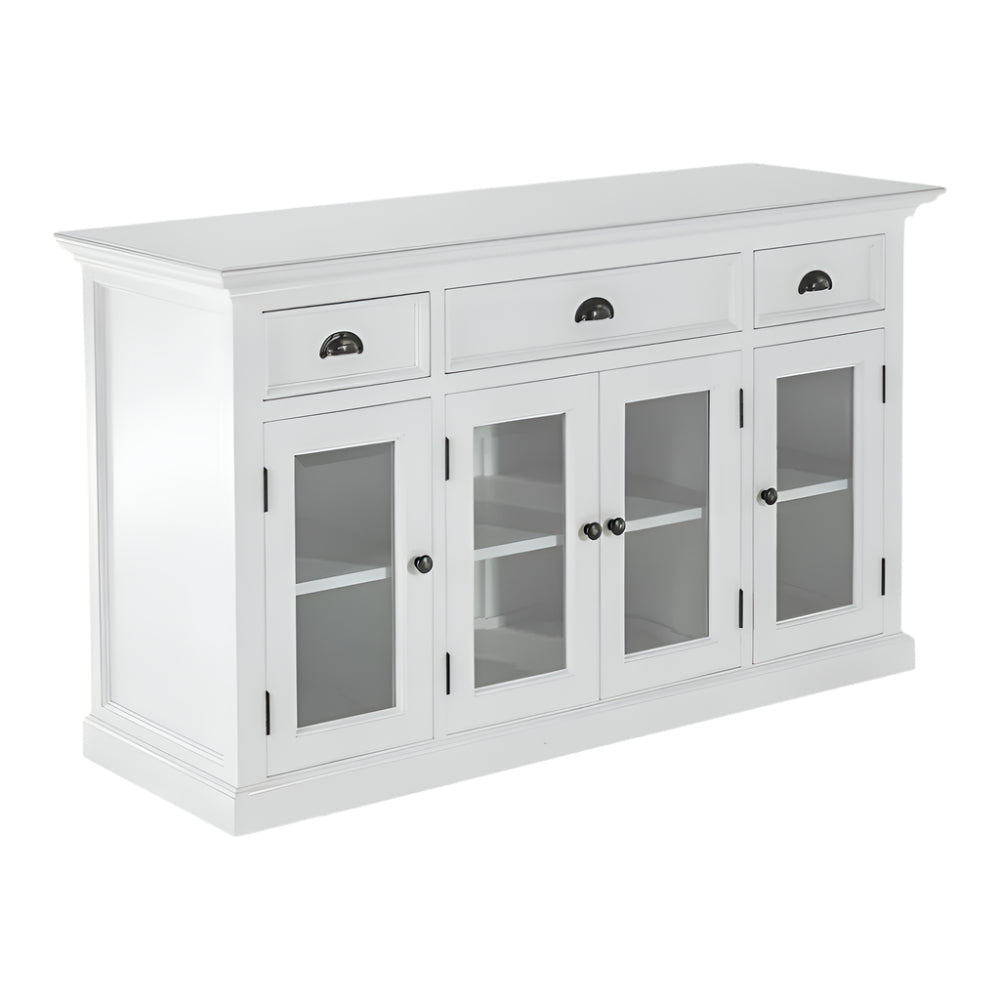 Sancerre 57" White Mahogany Sideboard with Glass Doors and Drawers