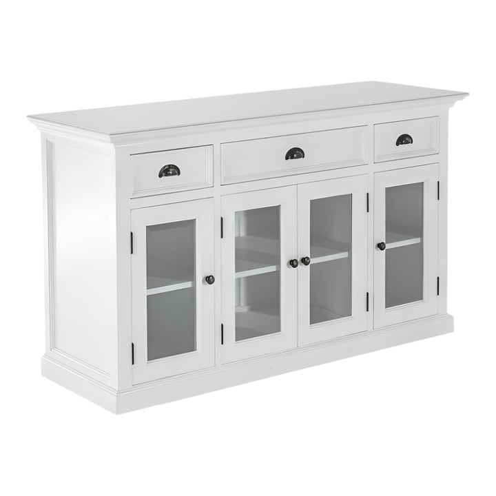Sancerre 57" White Mahogany Sideboard with Glass Doors and Drawers