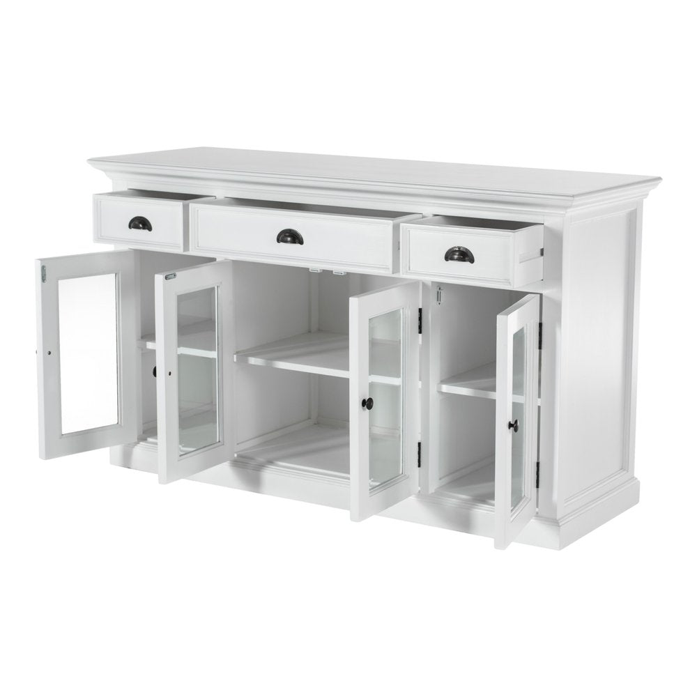 Sancerre 57" White Mahogany Sideboard with Glass Doors and Drawers