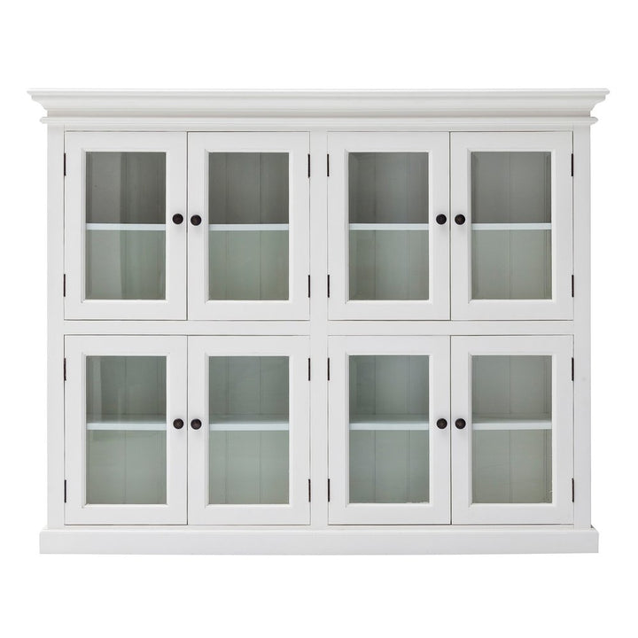 Villeneuve 65" White Mahogany and Glass 8-Door Vitrine Cabinet with Crown Molding