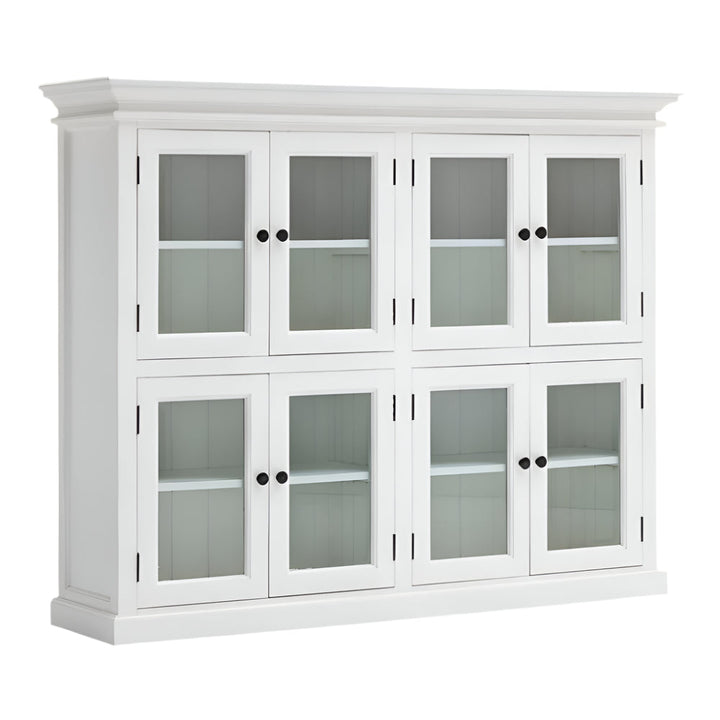 Villeneuve 65" White Mahogany and Glass 8-Door Vitrine Cabinet with Crown Molding