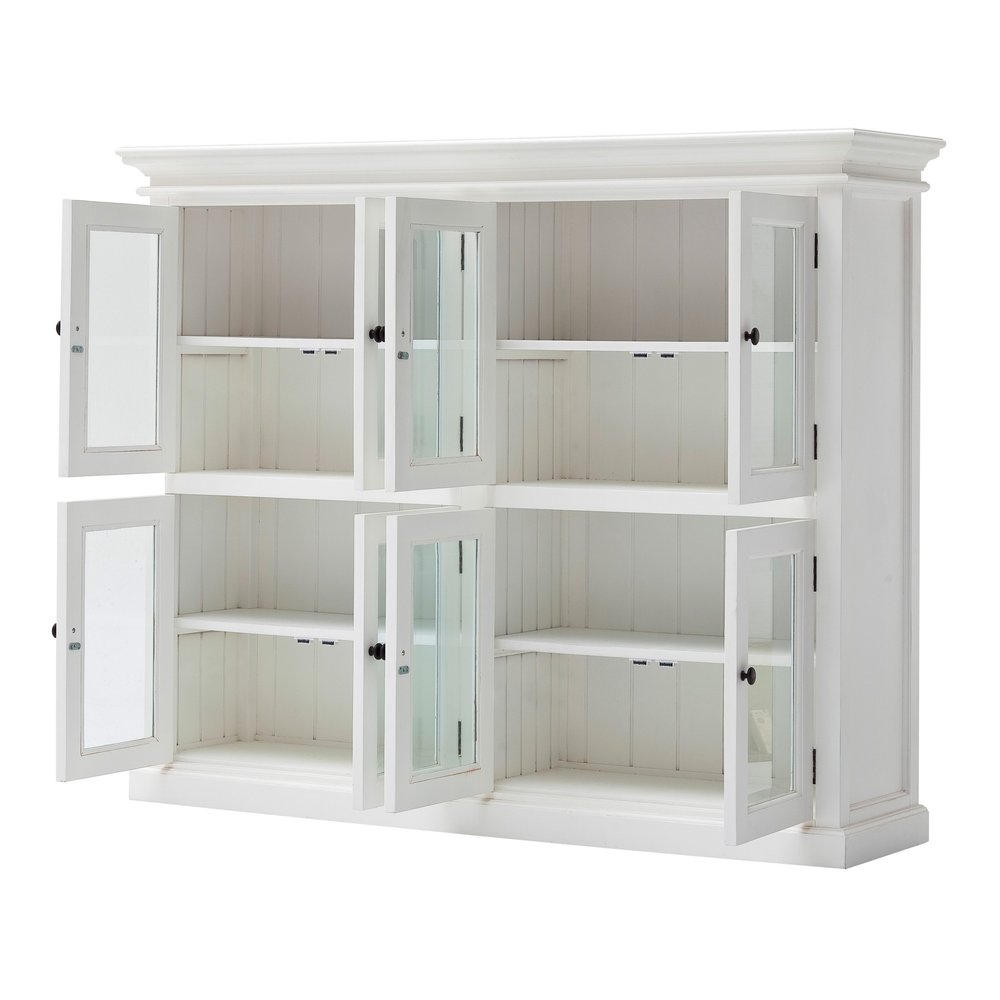 Villeneuve 65" White Mahogany and Glass 8-Door Vitrine Cabinet with Crown Molding