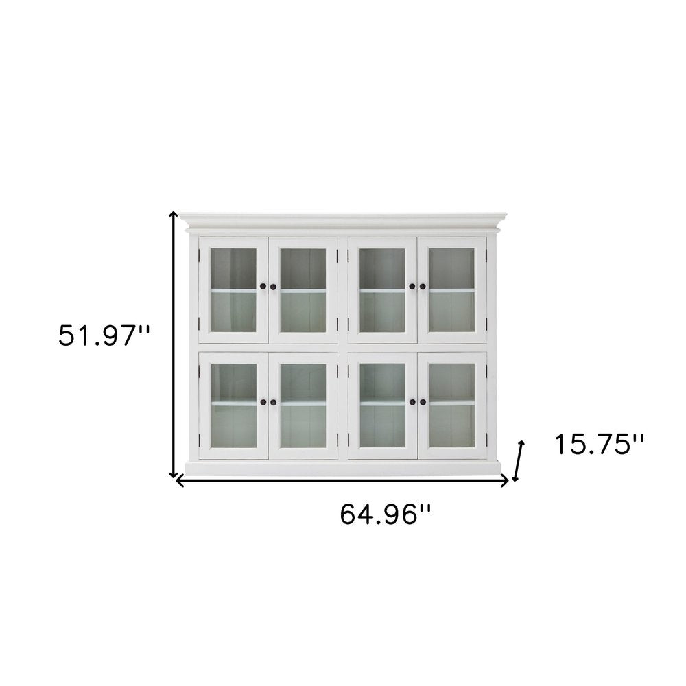 Villeneuve 65" White Mahogany and Glass 8-Door Vitrine Cabinet with Crown Molding