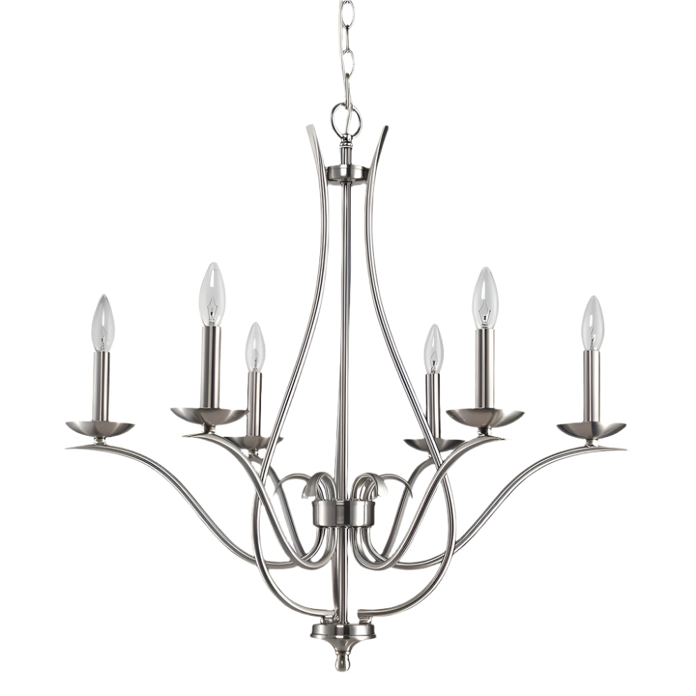 Chantelle 28" Nickel Metal Candle-Style Chandelier with Six Lights