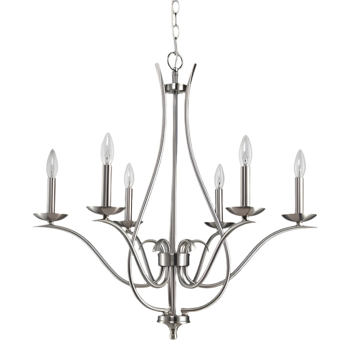 Chantelle 28" Nickel Metal Candle-Style Chandelier with Six Lights